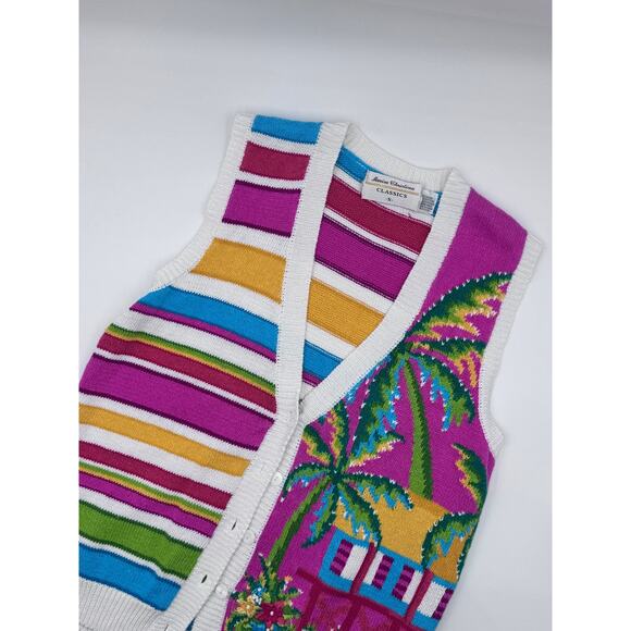 Marisa Christina Classics Colorful Knitted Palm Tree Button Down Vest - Picture 1 of 4